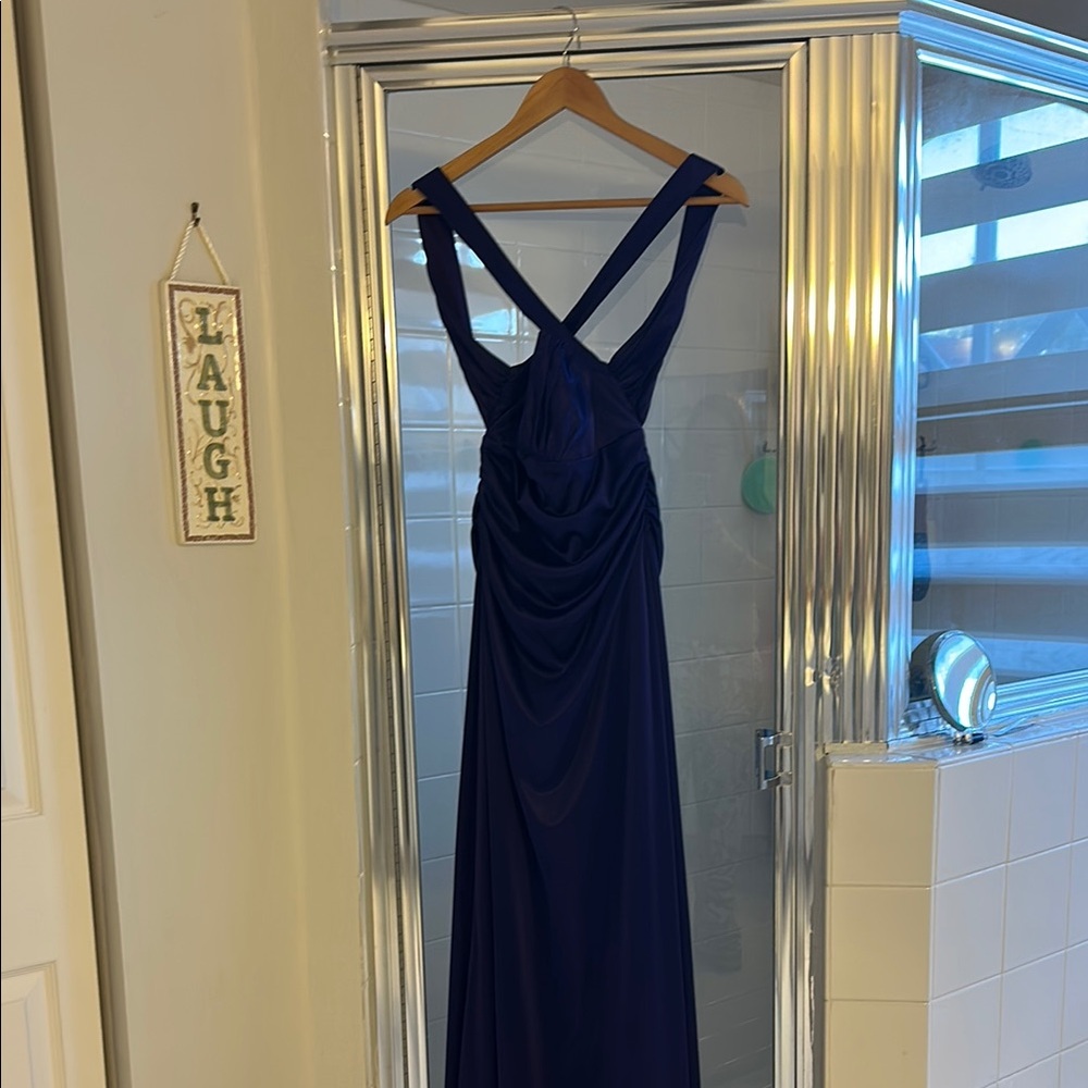 Morgan Taylor Blue Sleeveless V-Neck Maxi Gown